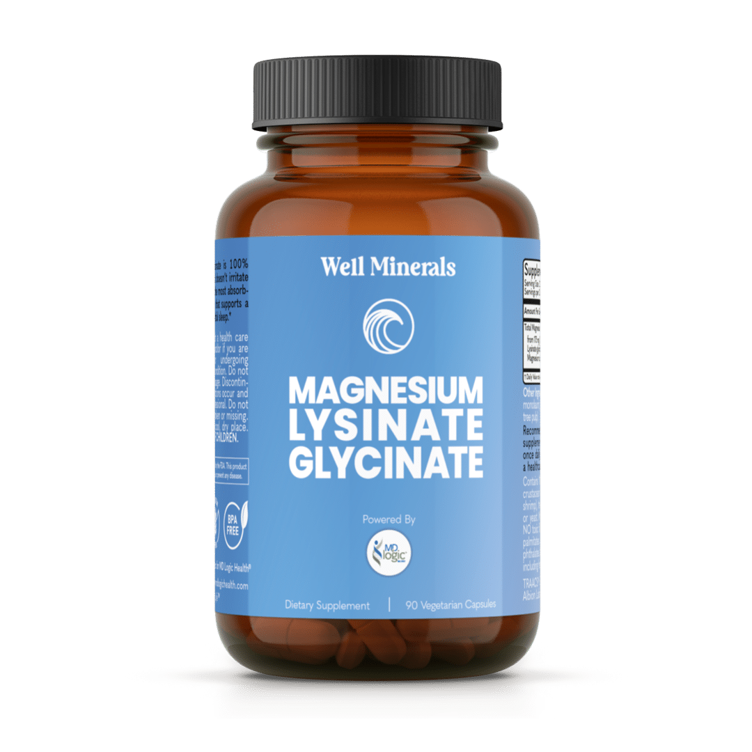 Magnesium Lysinate Glycinate in amber bottle