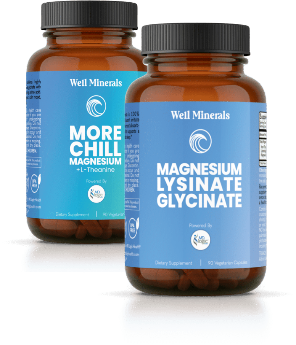 Well Minerals Magnesium Lysinate Glycinate Supplements, two bottles