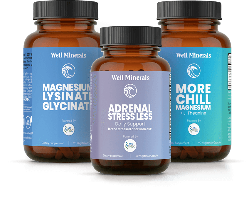 Well Minerals Supplement Line featuring high quality magnesium and adrenal stress less