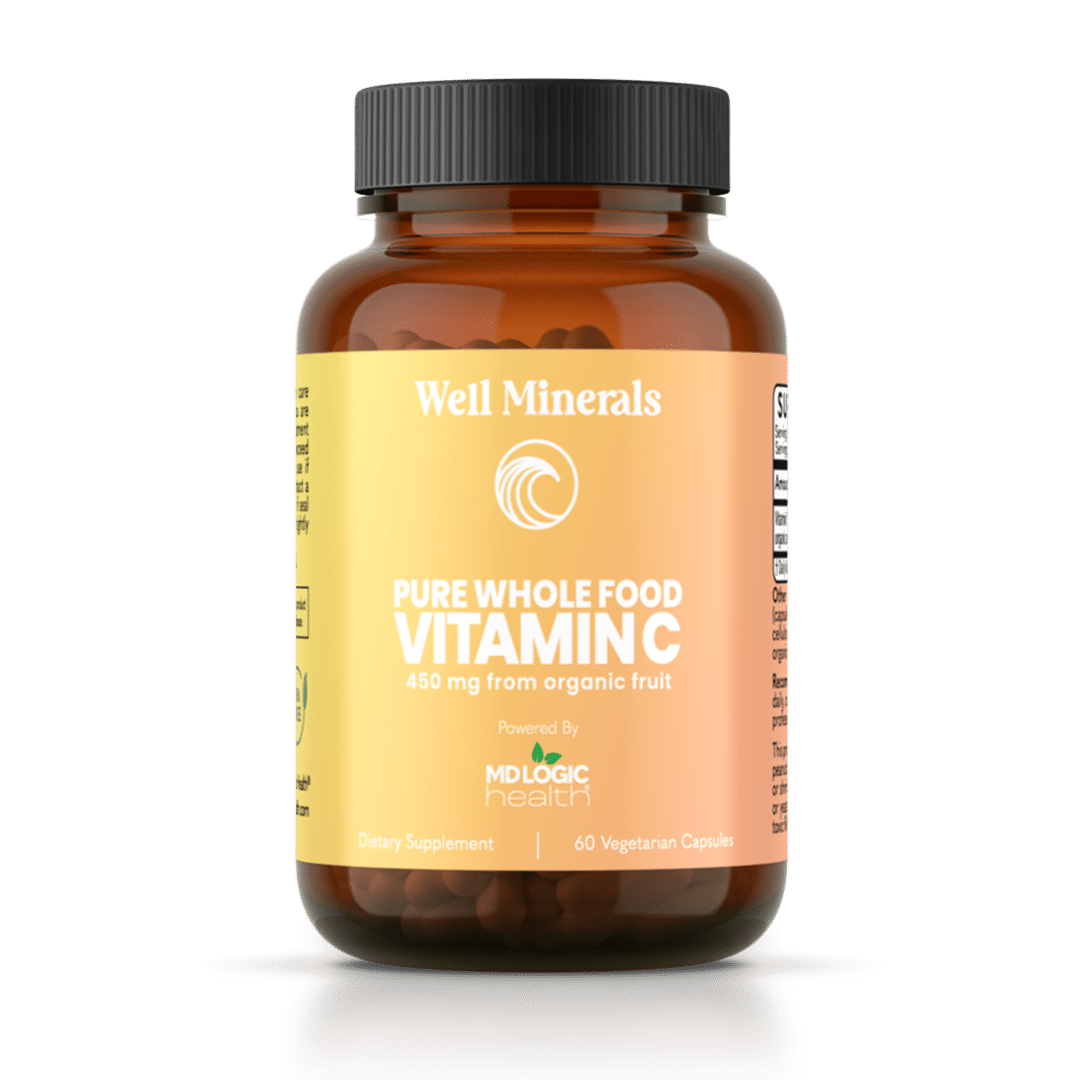 Well Minerals Pure Whole Food Vitamin C supplement in opaque glass bottle